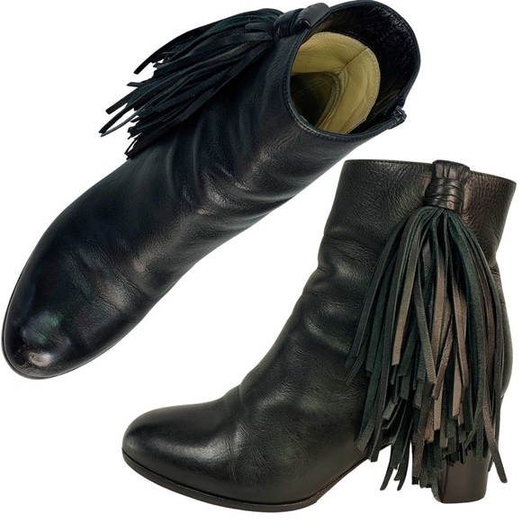 Christian Louboutin Jimmynetta Black Calfskin Leather Fringe Ankle Chelsea Boot - Picture 13 of 16